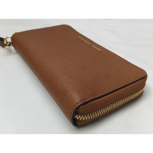 Michael Kors Brown Crossgrain Leather Zip Around Credit Card Wristlet - Wallet - Picture 7 of 14